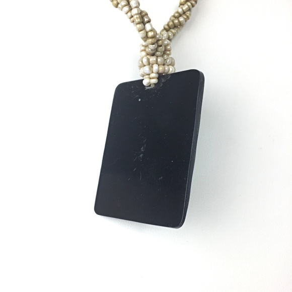 Braided Multi-Strand Seed Bead and Abalone Shell Pendant Necklace - Picture 7 of 8